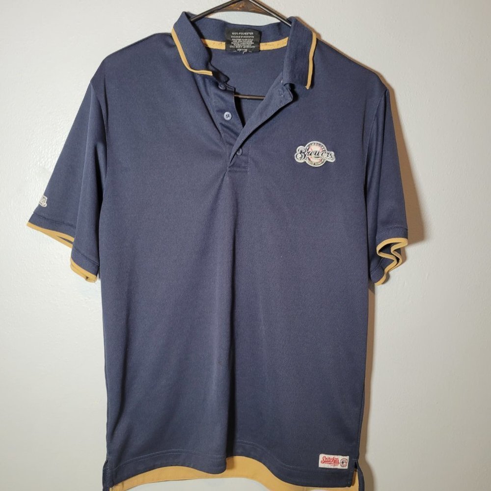 Milwaukee Brewers Kids Polo Shirt Polyester Short Sleeve Size Small Youth Blue